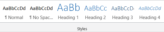 The styles section shown contains: Normal, Heading 1, Heading 2, Heading 3, and Heading 4.