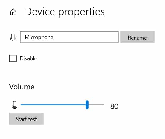 Device properties dialog window. Adjust volume to 80% or lower.