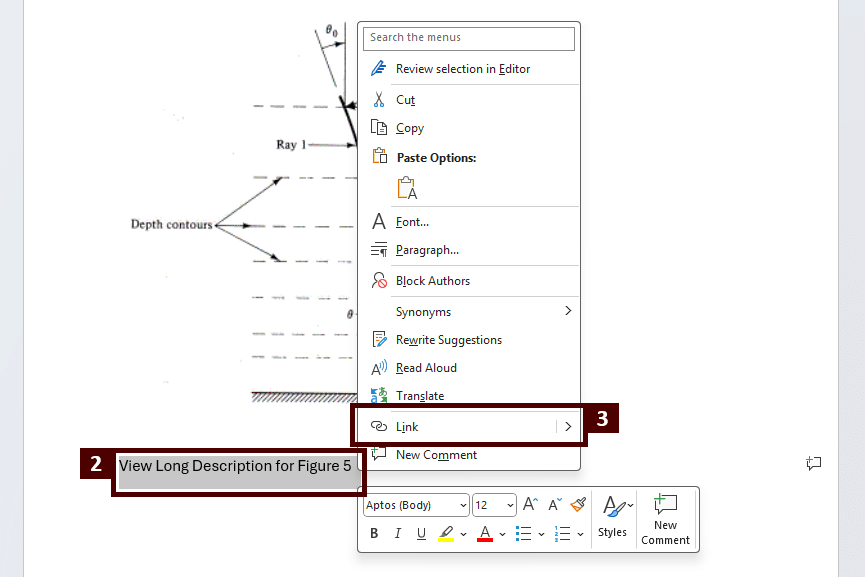 Screenshot of the 'Insert Hyperlink' dialog box in Microsoft Word, showing options for linking to existing files, web pages, or places in the document.